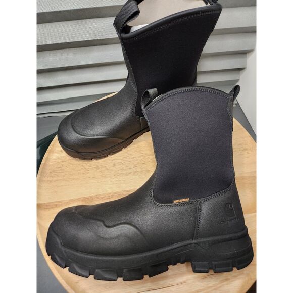 Carhartt Kentwood Steel Toe Work Boots – Men’s 8.5 Black Waterproof Wellington - Picture 2 of 14